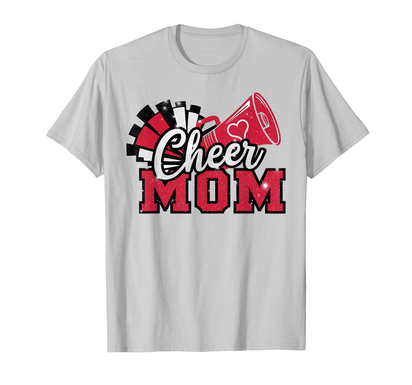 Cheer Mom Football Red Black Pom Leopard T-Shirt