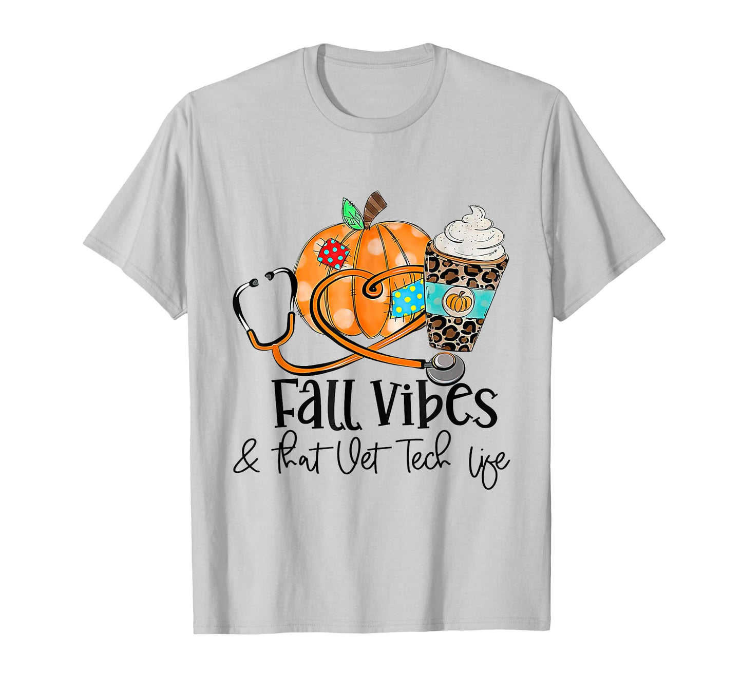 Fall Vibes And Vet Tech Life Pumpkin Leopard Thanksgiving T-Shirt