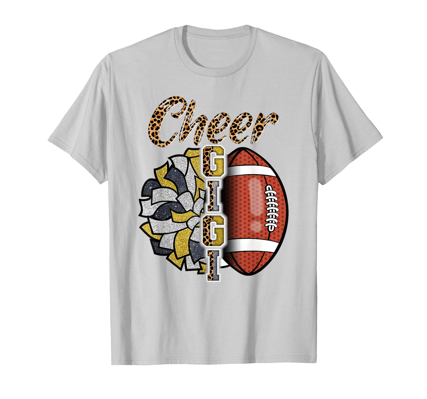 Football Cheer Gigi Grandma Gold Black Pom Pom Leopard T-Shirt