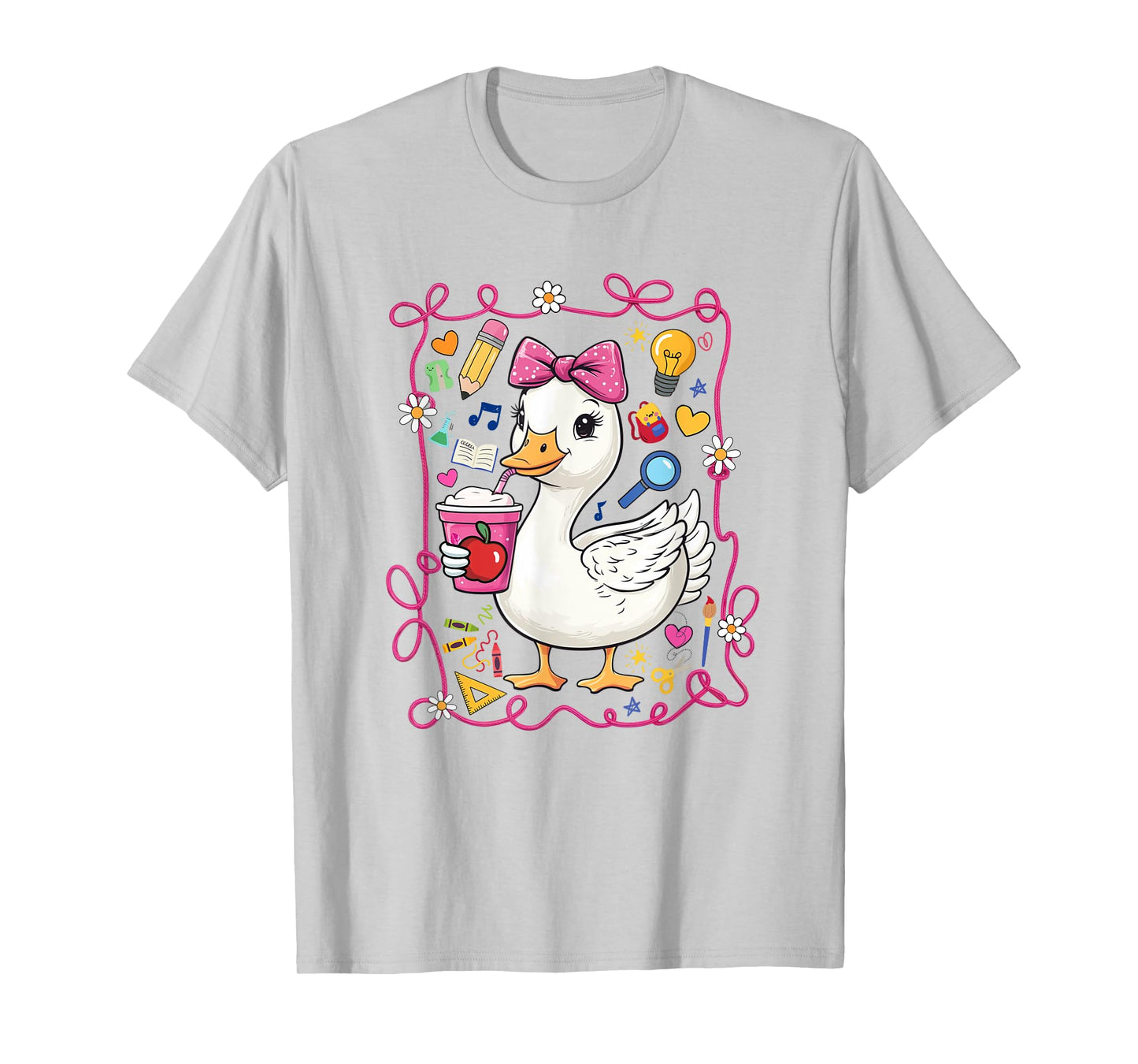 Coquette Bow Goose Teacher Preppy Floral Back To School T-Shirt