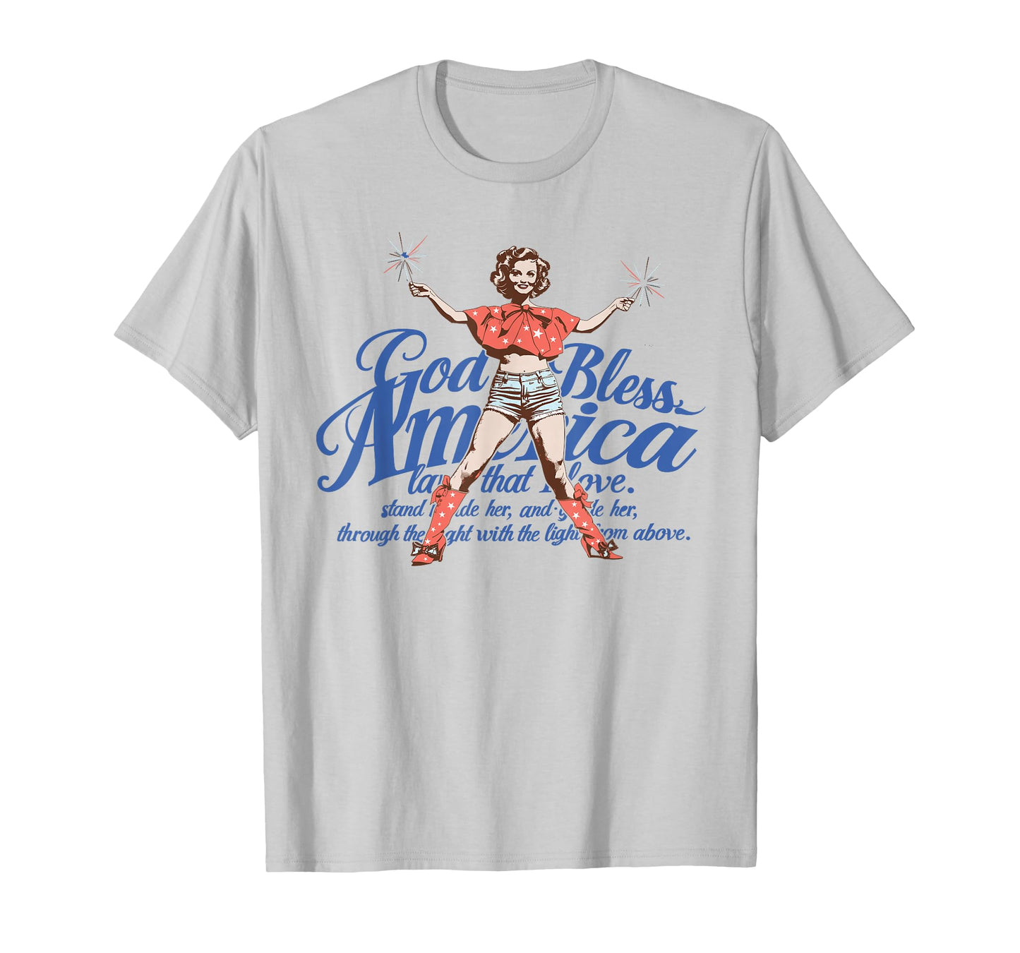 God Bless America Vintage 4th of July Pinup Coquette Bow T-Shirt