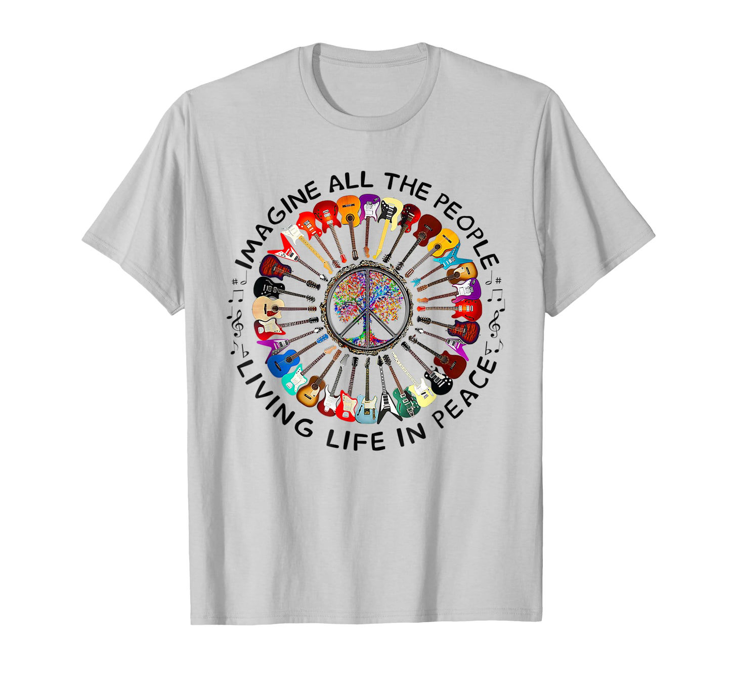 Imagine Music Peace and Music Guitar Circle Harmony T-Shirt