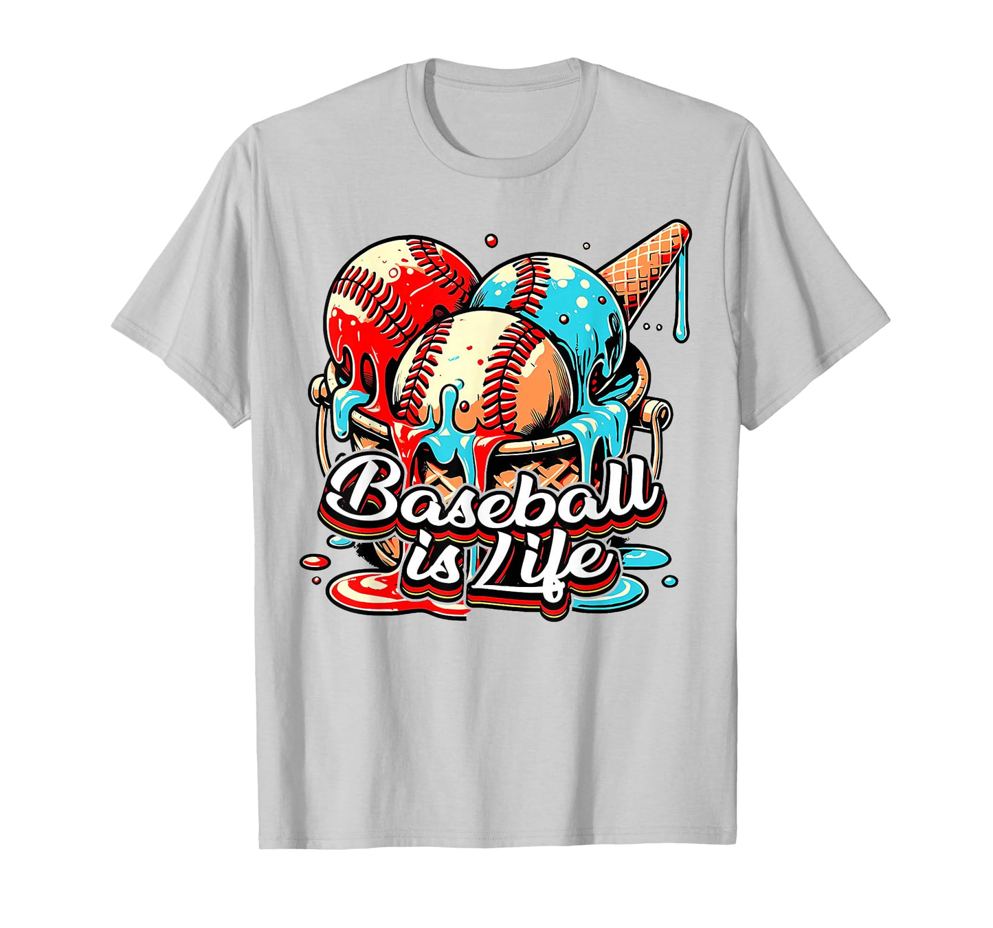 Baseball is Life Ice Cream Cone Drip Boys Youth Kids T-Shirt