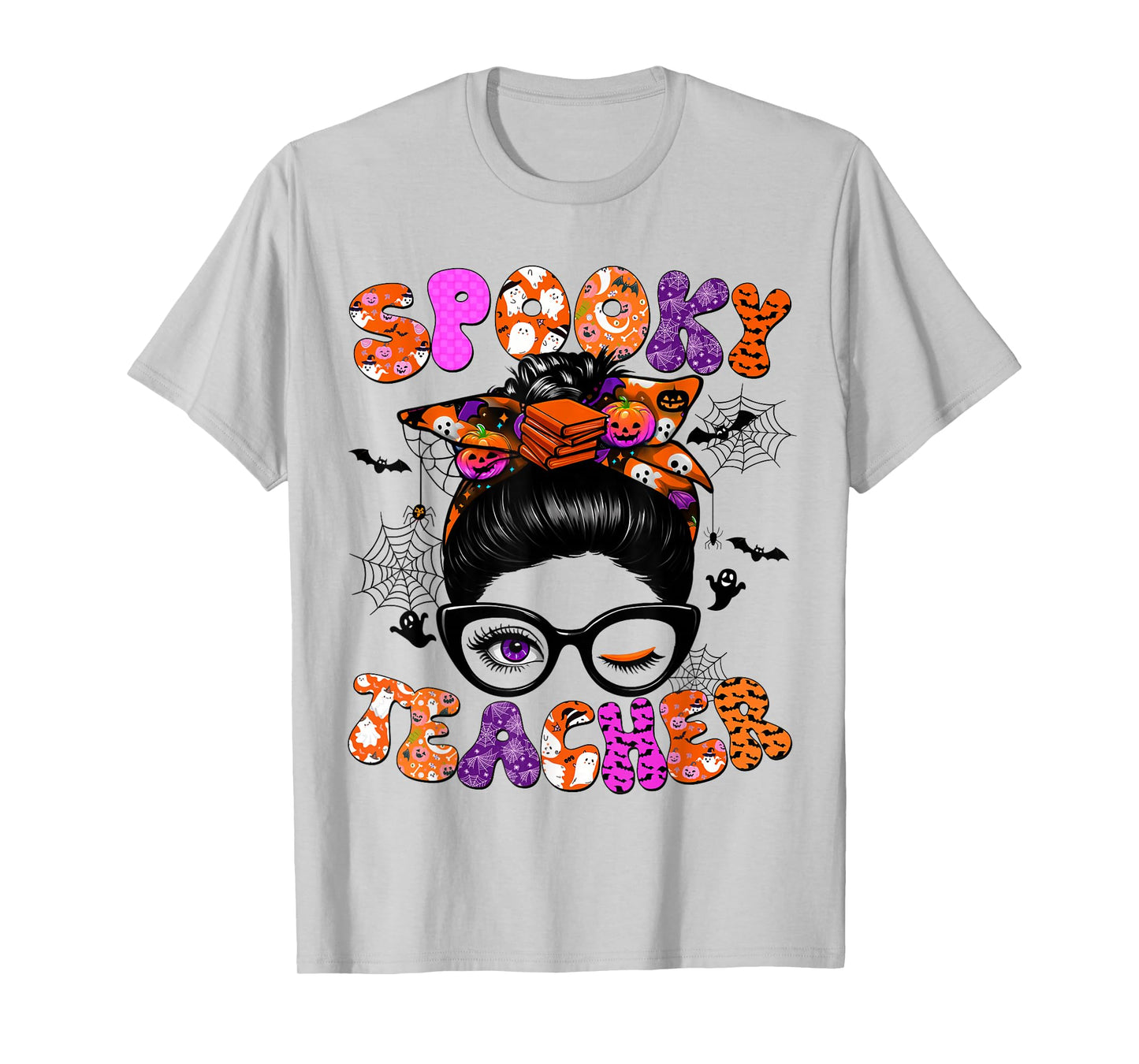 Spooky Teacher Messy Bun Coquette Halloween Costumes Women T-Shirt
