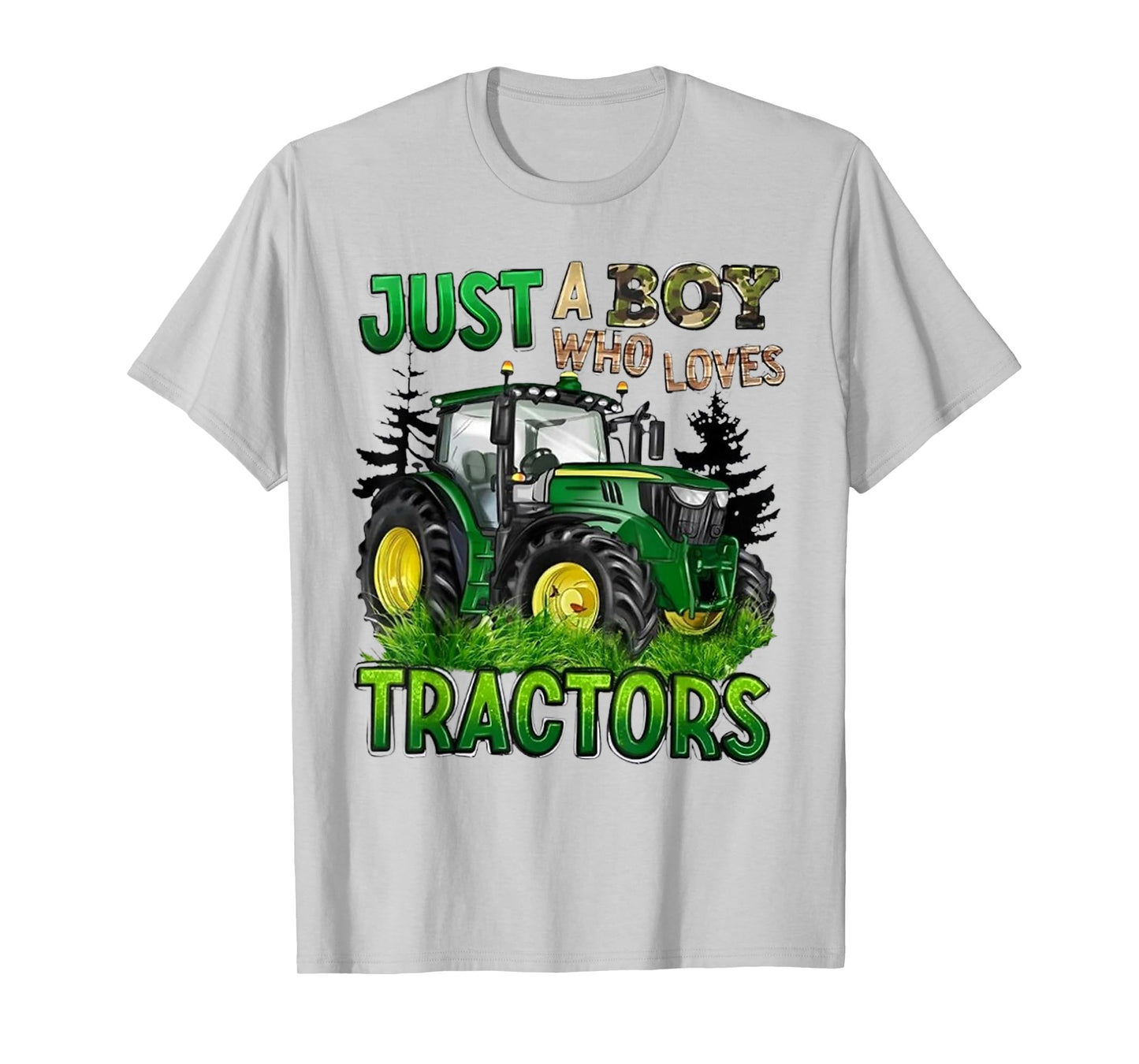 Just A Boy Who Loves Tractors Green Farm Tractor Trucks T-Shirt