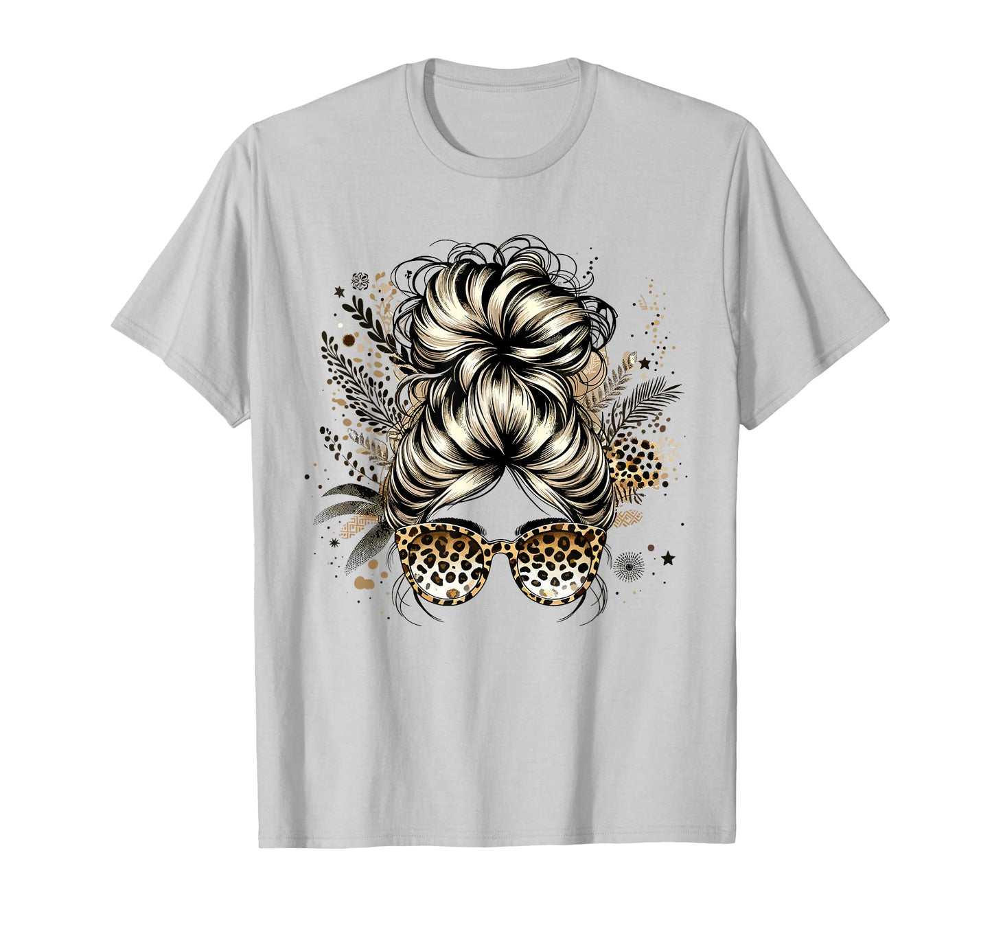 Leopard Messy Bun Hair Funny Mom Life Leopard Bandana T-Shirt