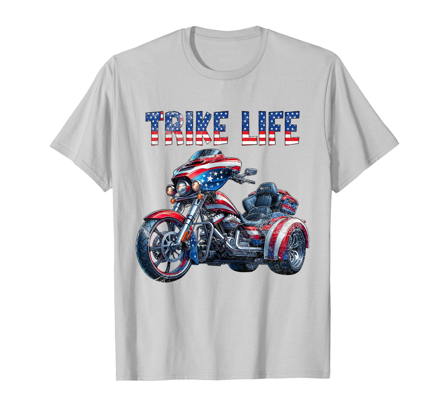 American USA Flag Motorcycle Trike Life Three Wheeler Trike T-Shirt