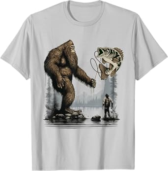 Bigfoot Fishing Funny Sasquatch Fish T-Shirt