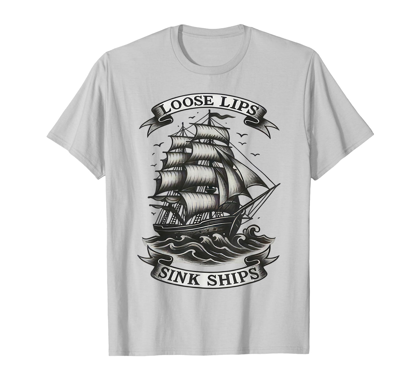 Vintage Loose Lips Sink Ships Traditional Nautical Sailor T-Shirt