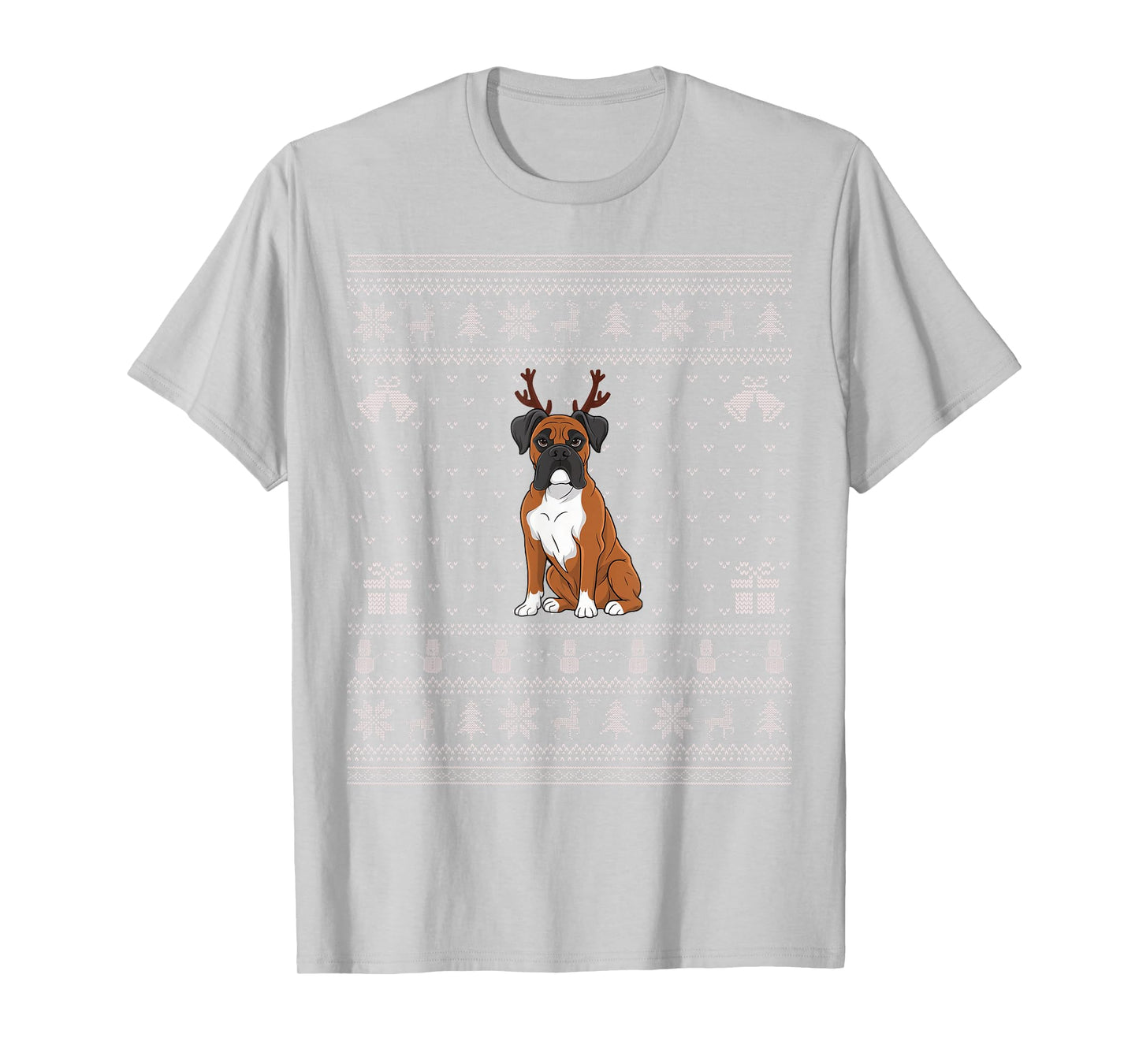 Ugly Xmas Sweater Style Boxer Dog Reindeer Christmas T-Shirt for Men Women Kids