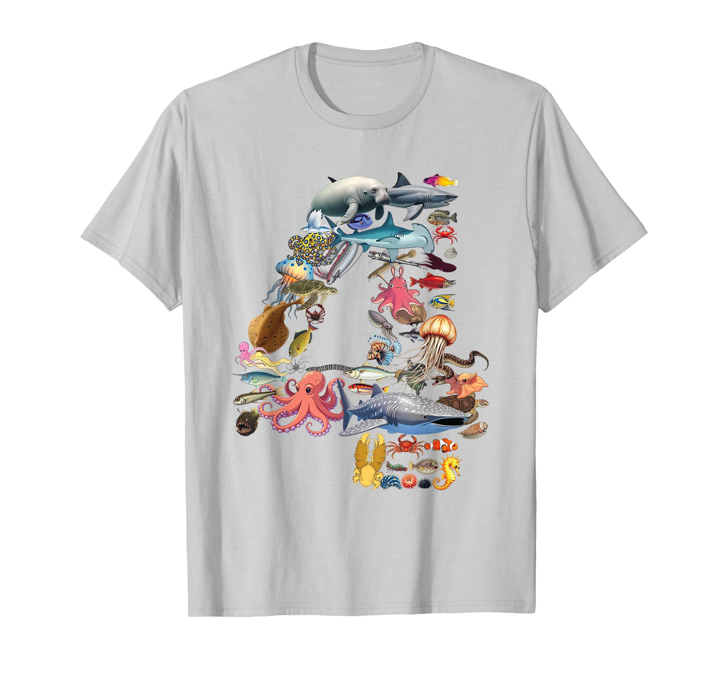 4 Years Old 4th Birthday Sea Ocean Animals Figures Number 4 T-Shirt