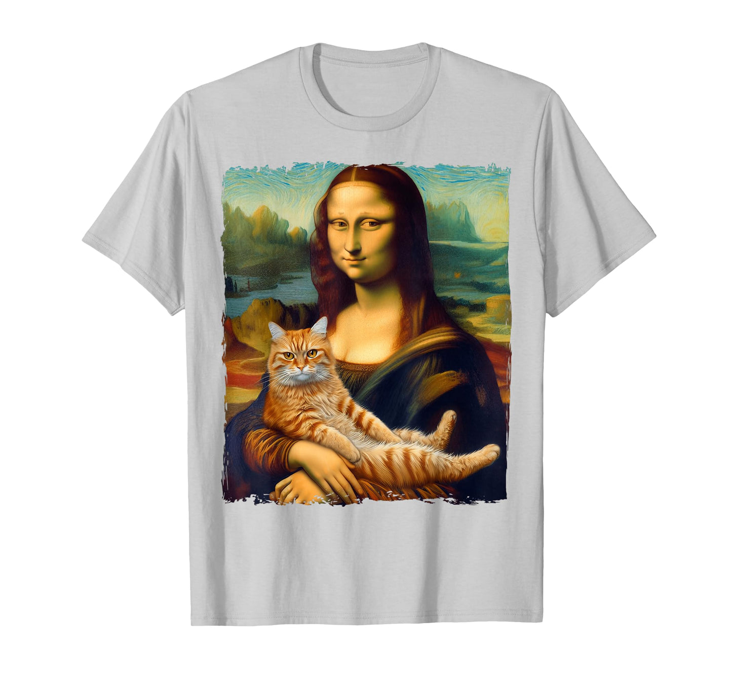 Mona Lisa Holding Cat Portrait Art Painting Kitty Cat Mom T-Shirt