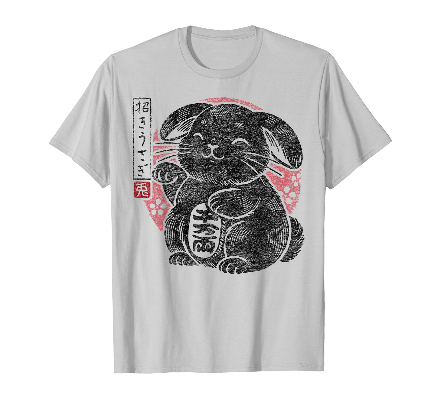 Lucky Bunny Holland Lop Rabbit Japanese Maneki Usagi Floral T-Shirt