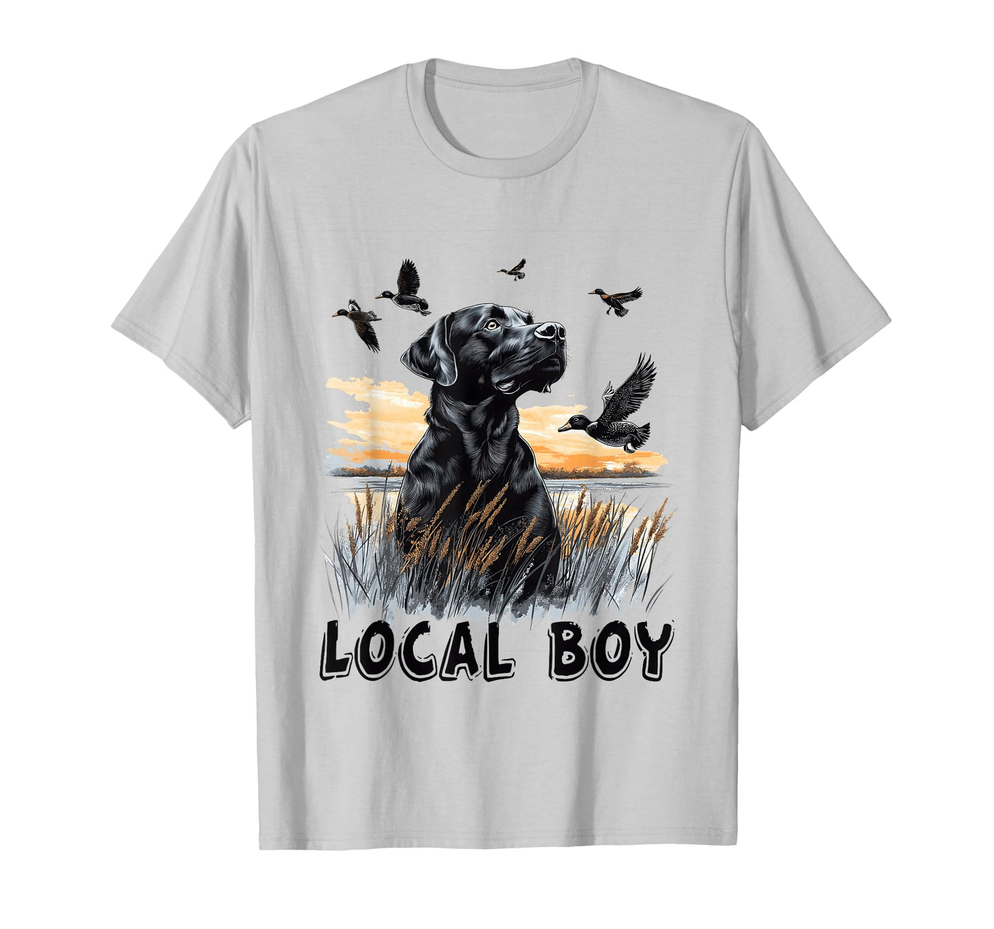 Local Boy Black Lab Hunting Dog Vintage Sunset T-Shirt