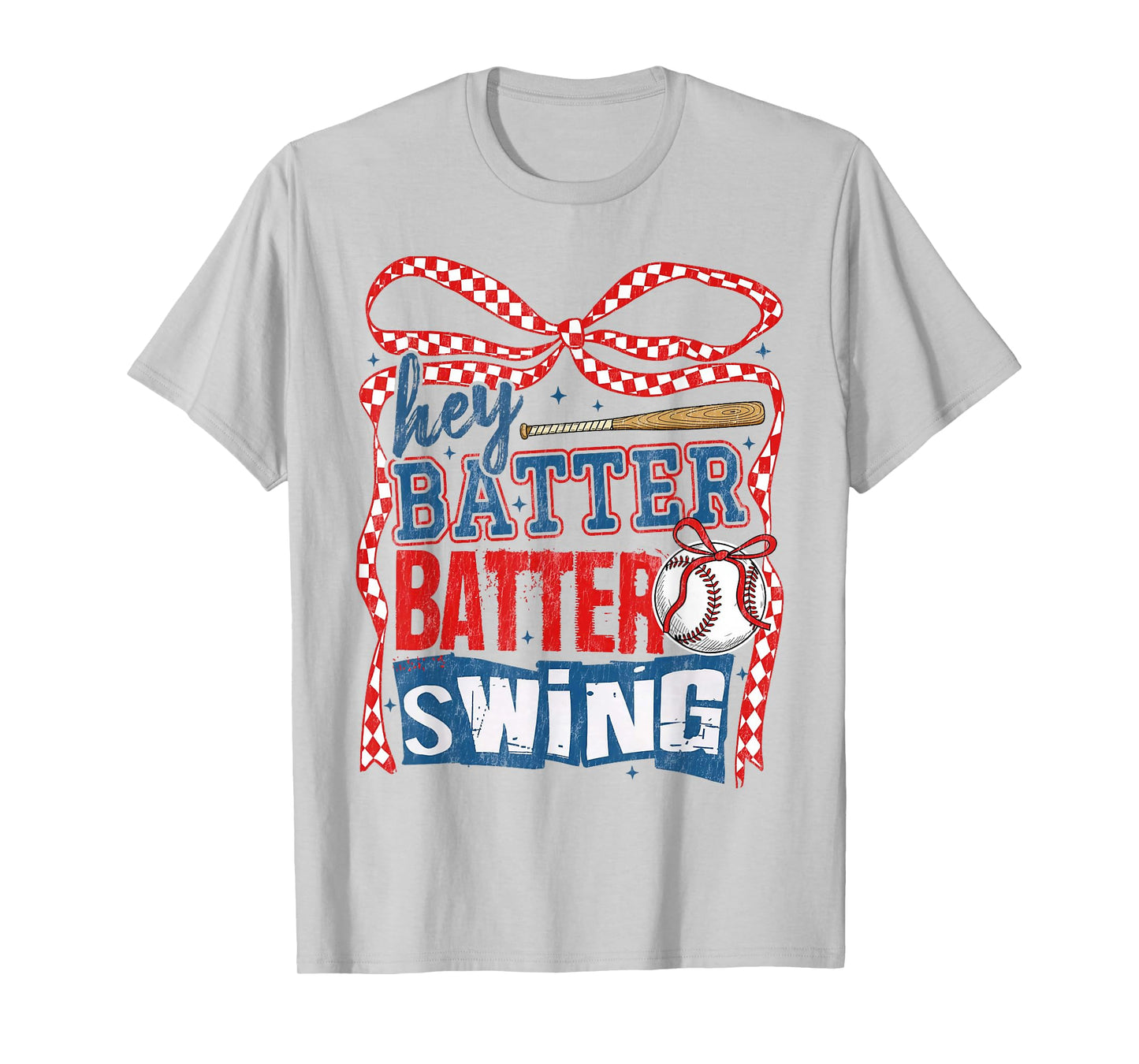 Hey Batter Batter Swing Coquette Bow Game Day Baseball Funny T-Shirt