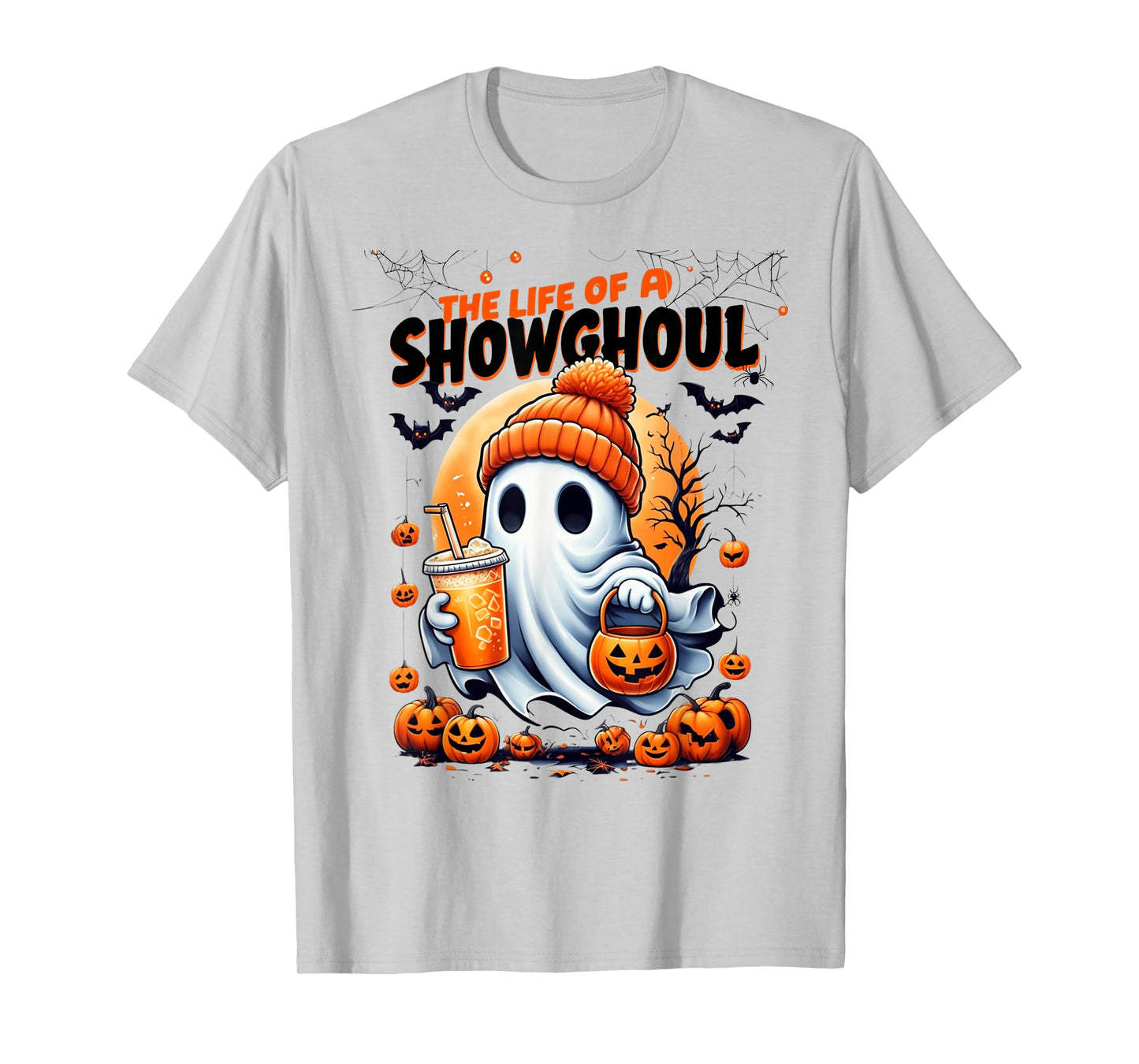 Showghoul Halloween Spirit with Pumpkins and Drink Design T-Shirt