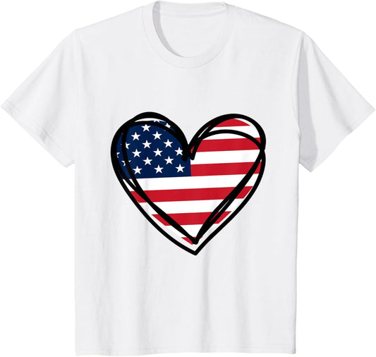 Kids Girls 4th of July 4 Heart Flag US Independence Day Toddler T-Shirt