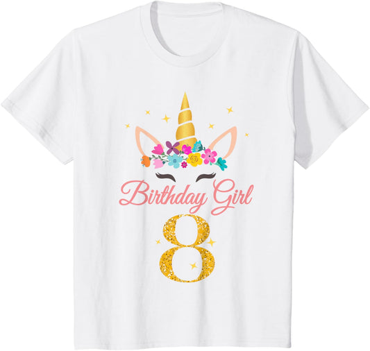Kids 8 Birthday Girl Unicorn Design 8-Year-Old 8th BDay T-Shirt