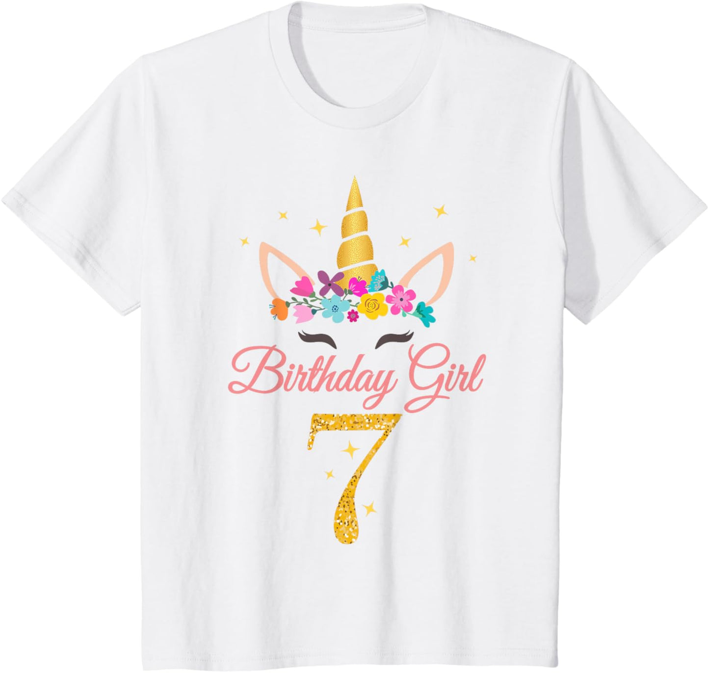 Kids 7 Birthday Girl Unicorn Design 7-Year-Old 7th BDay T-Shirt