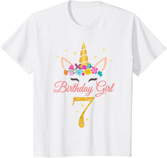 Kids 7 Birthday Girl Unicorn Design 7-Year-Old 7th BDay T-Shirt