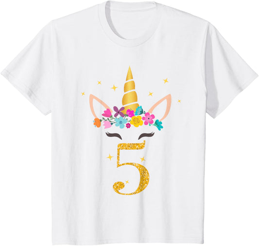 Kids 5th Birthday Unicorn Design for Girls 5-Year-Old T-Shirt