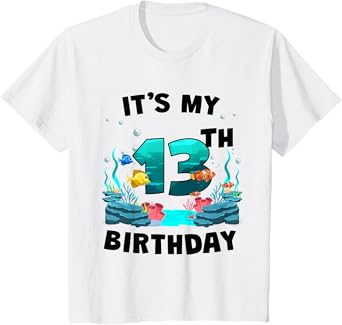 Kids 13th Birthday Ocean Sea Animals Theme 13 Year Old Bday T-Shirt