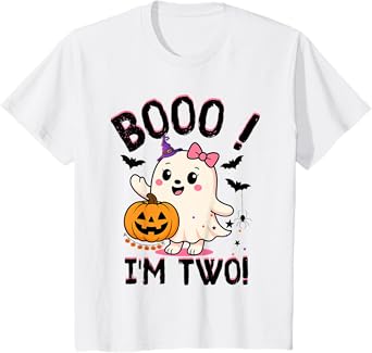 Ghost Boo I'm Two Years 2nd Birthday Toddler Halloween Party T-Shirt