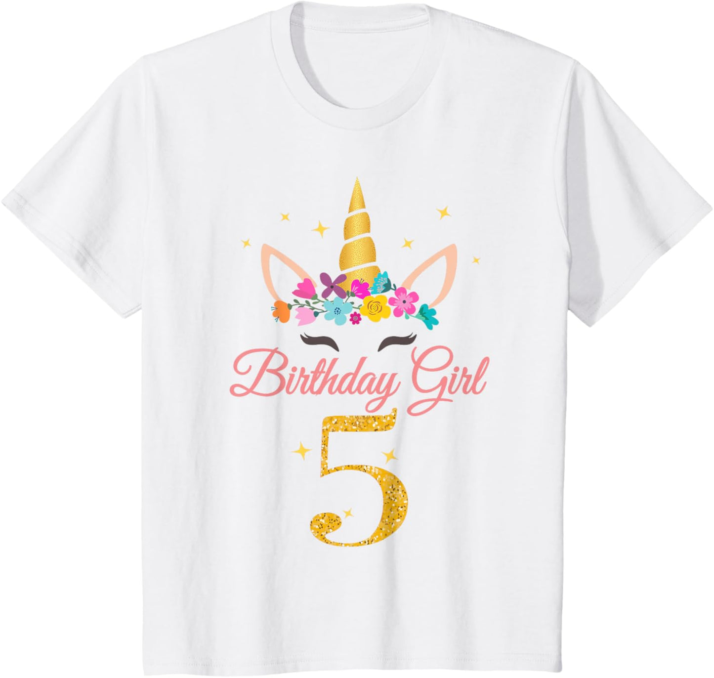 Kids 5 Birthday Girl Unicorn Design 5-Year-Old 5th BDay T-Shirt