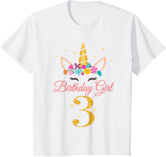 Kids 3 Birthday Girl Unicorn Design 3-Year-Old 3rd BDay T-Shirt