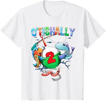 O'Fishally 2 Years Old 2nd Birthday Fishing Little Fisherman T-Shirt