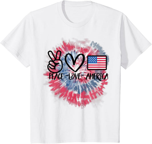 Peace Love America Tie Dye 4th of July Patriotic for Girls T-Shirt