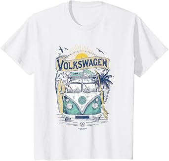 Kids Volkswagen Type 2 Campervan Catch The Waves Surfing Van Kids T-Shirt