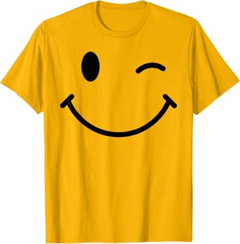 70s Yellow Smile Face Happy Wink Smiling Positive Retro T-Shirt