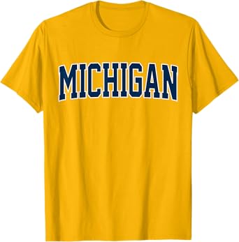 Vintage Michigan Look Blue Maize Men Retro Gold Michigan Tee T-Shirt