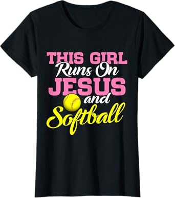 This Girl Runs On Jesus and Softball Women Christian T-Shirt