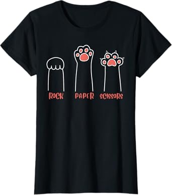 Rock Paper Scissors Hand Game Cute Paw Funny Cat T-Shirt