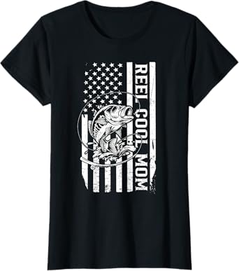 Reel Cool Mom Flag USA American Fishing Lover Mothers Day T-Shirt
