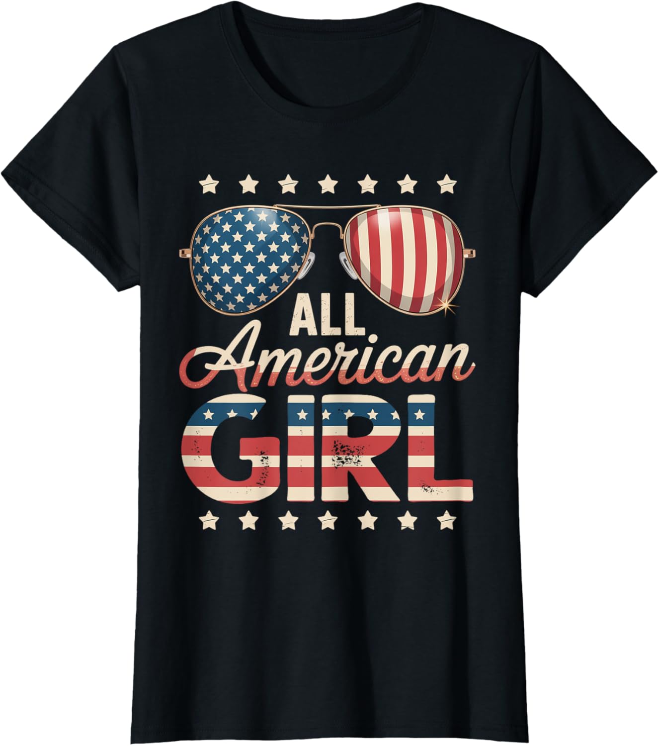 All American Girl 4th Of July Us Flag Sunglasses Family T-shirt