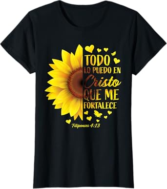 Christian Spanish Gift Women Religious Bible Verse Sunflower T-Shirt