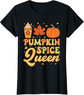 Groovy Pumpkin Spice Queen Halloween Thanksgiving Fall Girls T-Shirt