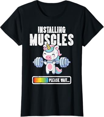 Gym Unicorn Installing Muscles Funny Workout Women Girls Kid T-Shirt