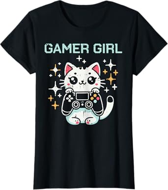 Gamer Girl Cat Kitten Cute Gaming Kitty Girls Kids Women T-Shirt