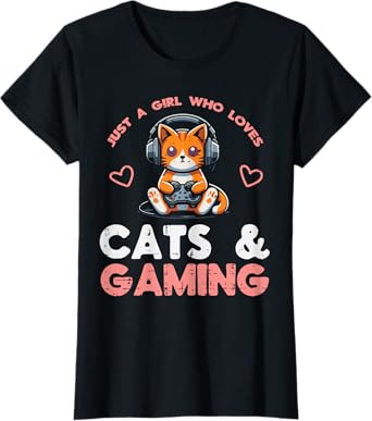 Just Girl Who Loves Cats Gaming Gamer Girls Kids Women Youth T-Shirt