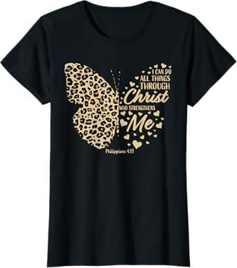 Christian Bible Verse Butterfly Cheetah Mom Women Teen Girls T-Shirt