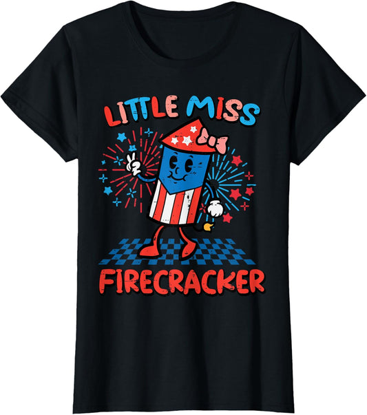 4th July Little Miss Firecracker Patriot Toddler Girls Kids T-Shirt