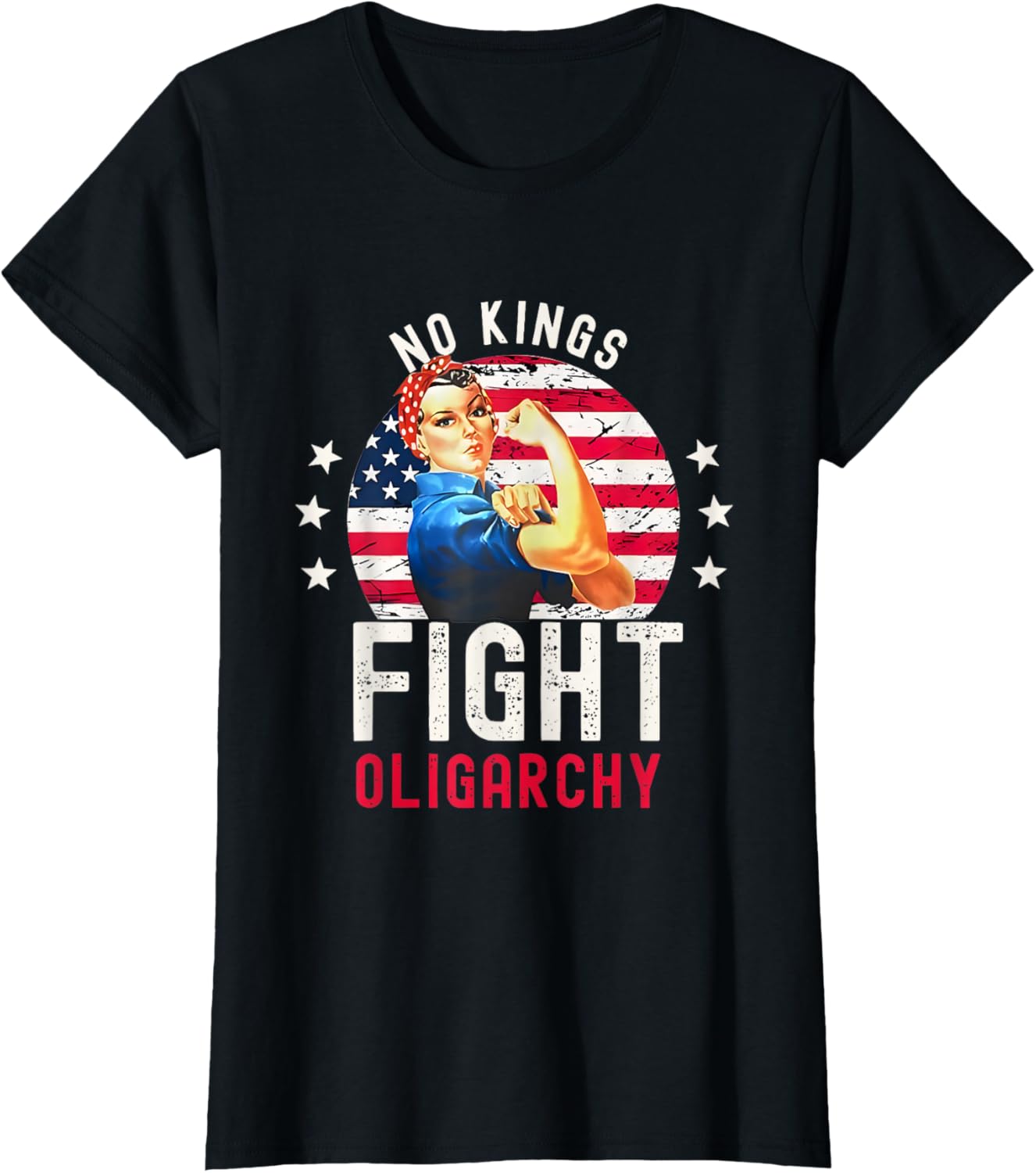 No Kings Fight Oligarchy Vintage Woman's Girl America Flag T-Shirt