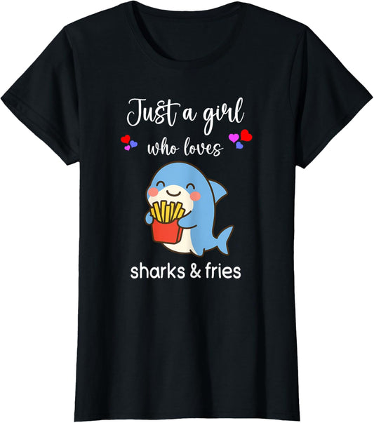 Shark French Fries Shirt Girls Cute Shark French Fries T-Shirt