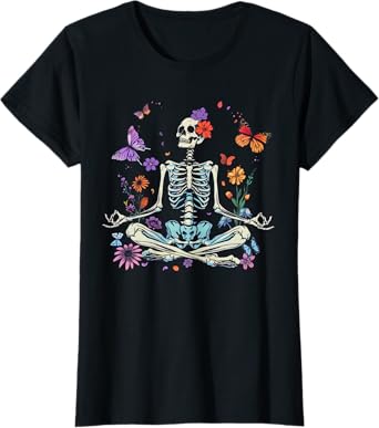 Women Yoga Skeleton Halloween Funny Meditating Skeleton Mama T-Shirt
