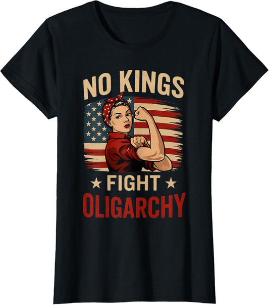Vintage No Kings Fight Oligarchy Patriotic 4th Of July Girl T-shirt