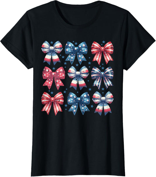 4th Of July Ribbons Bows American Girls Kids Toddler Women T-Shirt